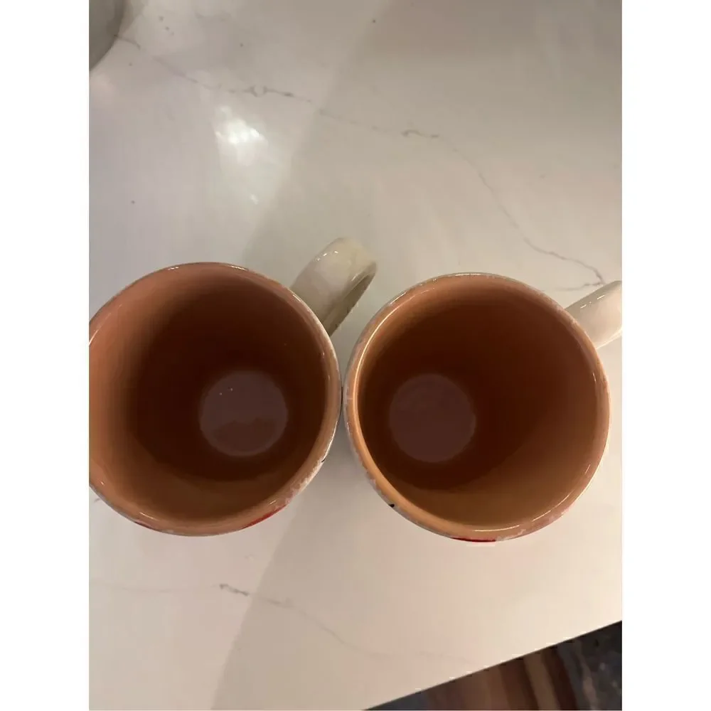 Crate & Barrel Set (2) Ceramic Coffee Cups Mugs Holiday Winter Made in Italy